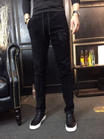 白底黑鞋男鞋子 秋冬款弹力布真皮拼接休闲鞋