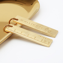 6cm small copper ruler pure brass portable metal straight ruler retro key card pendant 3mm thick hanging key chain