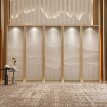 Simple modern luxury new Chinese screen folding mobile partition imitation iron light belt hotel lobby solid wood folding screen