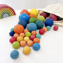 Music Tree Rainbow Building Block Track Ball Bearing Wood 3 5cm12 Color Frosted Ball Children Toys Solid Wood Colored Balls