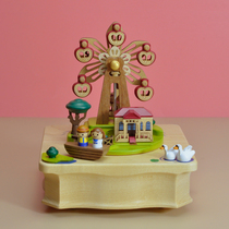 jeancard music box wood skyscraper rotating octaphonic box to send girlfriend Girls Day wedding Valentines Day gift