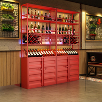 Industrial wind vintage wine rack Container Wrought iron bar floor-to-ceiling multi-layer shelf display rack Restaurant wine cabinet partition