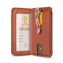 Genuine leather card bag with metal clip hanging neck rope horizontal vertical employee work certificate bus entrance guard board factory card card sleeve document