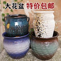 Large thick ceramic pot flowerpot large diameter flower fleshy green plant European style retro old desktop master old pile