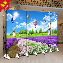 Bedroom living room Hotel decoration background wall screen partition Modern Chinese simple fabric mobile folding with wheels