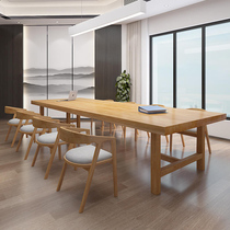 Nordic solid wood meeting table strip table minimalist modern office furniture desk log table negotiating table and chairs combination