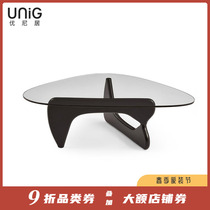 Ueniju -- designer Noguchi triangle tea table tempered glass black solid wood creative art