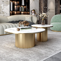 Italian minimalist rock board tea table light luxury tea table living room household marble coffee table round stainless steel Nordic Net Red