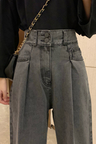 Korean super high waist jeans womens drape feel plus velvet 2021 Spring and Autumn New loose straight drumbed wide legs daddy pants