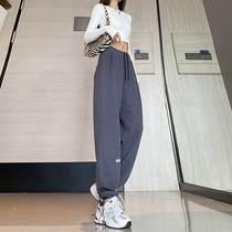 Tide brand sports pants women Spring and Autumn feet loose slim 2021 new gray casual straight tube pants
