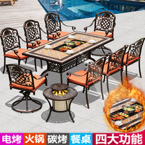 Outdoor table and chairs Outdoor garden Courtyard Villa Terrace Upscale Cast Aluminum Table And Chairs Rooftop Carbon Grilled Hot Pot long table