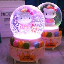 Send girl pink KT cat snowflake rotating with light glowing Music Box Music Box crystal ball children birthday gift