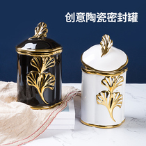 Nordic ceramic storage jar light luxury ornament kitchen seal jar home decoration coffee table candy snack small storage