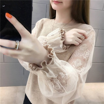 2021 autumn and winter new mesh sweater Korean lace bottoming sweater lantern sleeve head clothes women