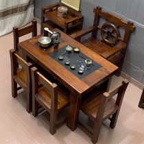 Old boat tea table and chair combined Chinese solid wood office kung fu tea table small balcony tea table for household use