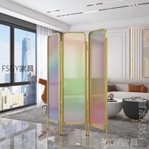 Light luxury illusion color Changhong glass screen living room decoration into the porch post modern Net red vertical folding partition