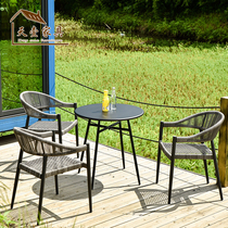 Outdoor table and chair courtyard sub leisure open air terrace garden outdoor Nordic balcony rattan chair three-piece combination simple