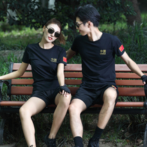 Embroidered Chinese flag round neck short sleeve T-shirt Men and women military fans special summer quick-drying physical training suit suit