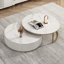 Rock board coffee table TV cabinet set small apartment Nordic living room tea table round simple living room tea table