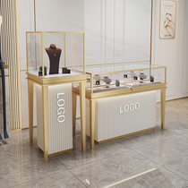 Jewelry display cabinet gold diamond jewelry counter stainless steel high-grade light luxury jewelry transparent glass display cabinet