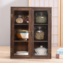 Solid wood tea cabinet dust-proof teacup rack Small Bogu rack Desktop shelf Teapot tea set Tea tea rack blind box hand-made