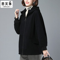 Cotton coat women 2022 spring and autumn new loose large size plus velvet padded middle-aged mother fashion hooded coat