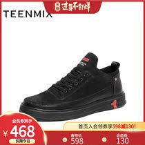 Teenmix / tianmeiyi 2019 winter new shopping mall same type of bandage Cow split leather men's single shoe 2qh01dm9