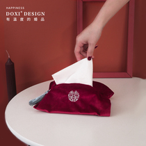 Multi-quality Chinese wedding happy word cloth box set festive home living room car toilet tissue bag