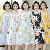Cotton silk night dress Womens summer sleeveless artificial cotton dress thin loose large size pajamas middle and old cotton cotton home clothes