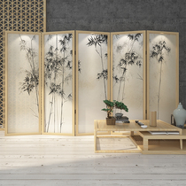 New Chinese bamboo solid wood folding screen partition Hotel office study decoration Mobile occlusion screen folding screen