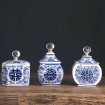 Entrance storage ornaments ceramic blue and white porcelain classical hi word jar tea pot home living room storage jar decorations