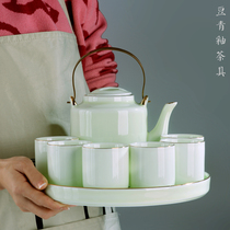 High-end gift box Jingdezhen ceramic household Chinese celadon set tea set with tea tray with filter