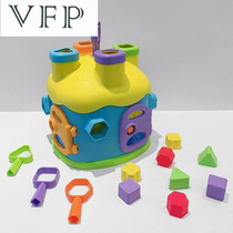 Exercise baby hand-eye coordination Childrens color shape cognitive matching Building block house Six-sided educational toys for boys and girls