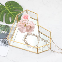 Nordic brass glass mirror metal tray cake holder gold-plated cold meal tea break fruit pastry dessert tray