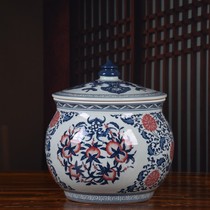 Jingdezhen the tao ci shou hui antique blue-and-white porcelain with the cha guan tea tea cake qi zi bing storage tank large ornaments