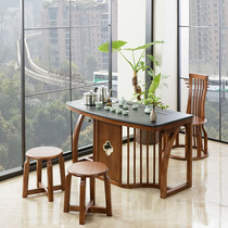 Balcony tea table and chair combination new Chinese kung fu solid wood homestay simple modern 1 3 meters home small bubble tea table table