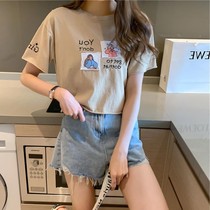 Contains cotton bf wind T-shirt female New ins short sleeve female students Korean version of loose Joker high waist short coat women