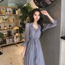 Cold style womens high-grade dress Noble elegant temperament dress Imperial sister light mature wind temperament over knee long skirt
