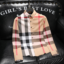 Europe and America B Series British Plaid Business Leisure Long Sleeve Shirt Men's 2022 Spring and Autumn New Fashion Men's Shirt