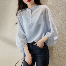 Sandro Svpr lantern sleeve shirt women 2021 Spring and Autumn New French thin design sense niche top