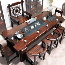 Old boat wood tea table chair combined solid wood office tea table tea set tea set table integrated power tea a few domestic