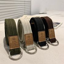 Canvas Belt Mens belt youth Korean trend double ring buckle student jeans with simple casual men and women tide