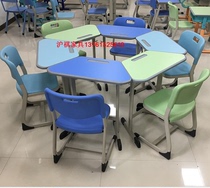 School intelligent psychological counseling maker classroom desks trapezoidal combination splicing six octagonal training institution tables and chairs