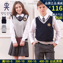 Eaton Gide knitted vest childrens clothing spring and autumn mens and womens middle school uniform cotton V-collar vest
