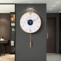 Agate stone deer head wall clock living room home wall clock modern simple atmosphere hanging watch light luxury wind clock Nordic