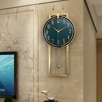 New modern alloy deer head leather wall clock home fashion decoration light luxury watch living room wall decorative clock