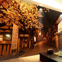 Japanese city night view wallpaper Japanese zakaya sushi restaurant restaurant wallpaper nostalgic building streetscape mural