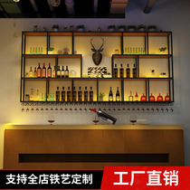 Bar stand bar counter wine cabinet creative red wine rack iron wine rack restaurant wine rack wall hanging solid wood display cabinet