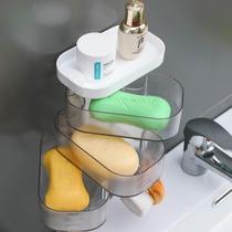 Double-layer laundry soap box new rotating soap box toilet soap rack non-perforated wall-mounted drain