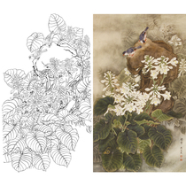 White sketch background Large vertical Gongbi painting Dark incense Liang Yansheng flowers and birds copy hook line physical print A013